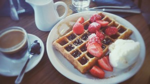 waffles served with a breakfast catering event